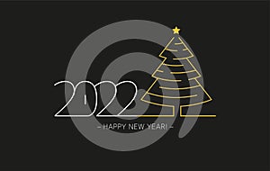 Happy New Year 2022 design logo with christmas tree children`s labyrinth